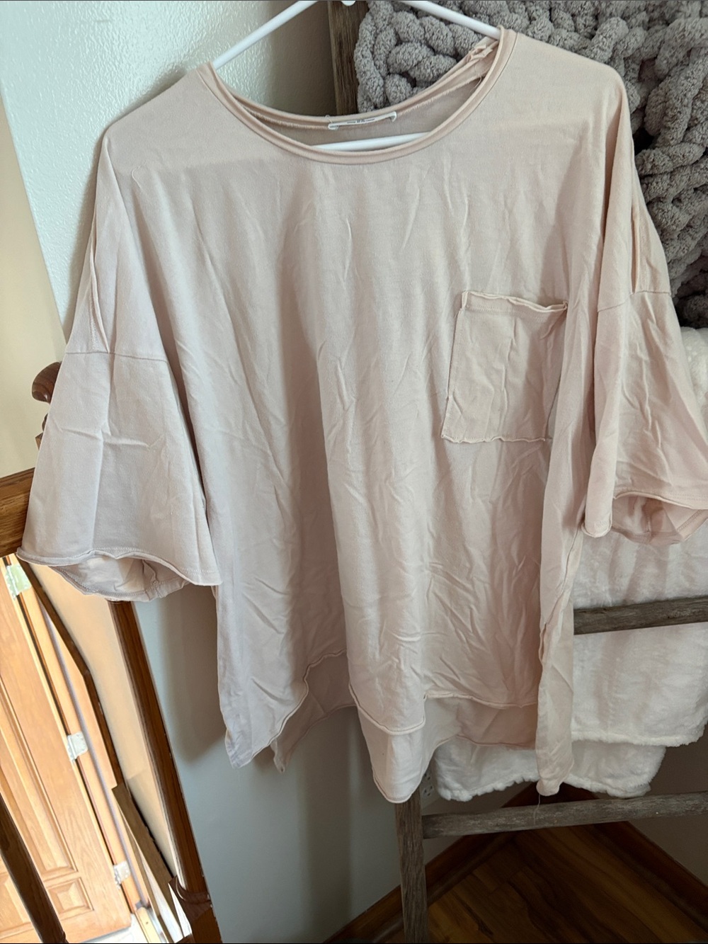 Zenana Outfitters Oversized Short Sleeve Pocket Tee in Light Blush